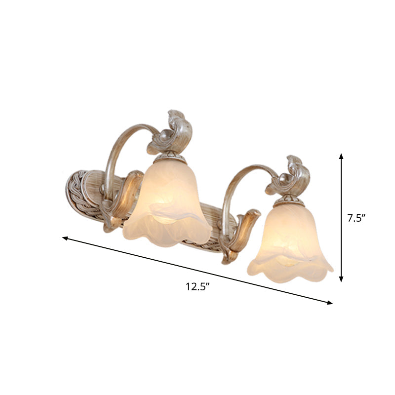 Traditional Ribbed Opal Glass Vanity Fixture With Arched Arm - Light Brown 2/3-Head Wall Sconce