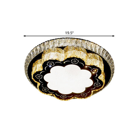 Modern Chrome Flush Mount Ceiling Light With Faceted Glass Floral Design For Bedroom
