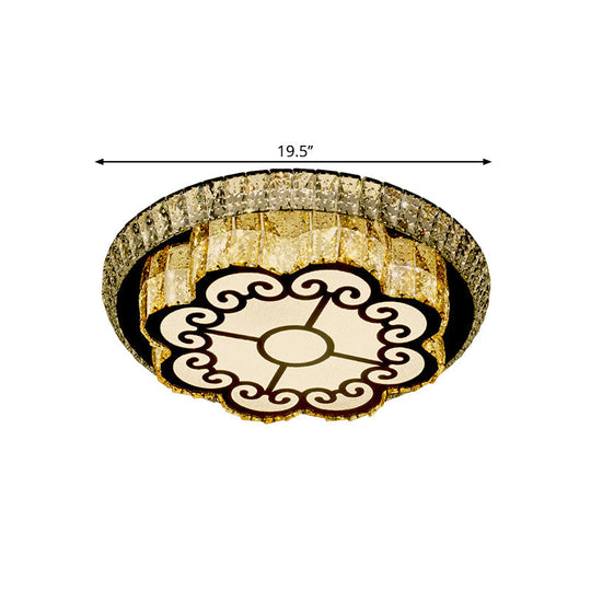 Modern Chrome Flush Mount Ceiling Light With Faceted Glass Floral Design For Bedroom