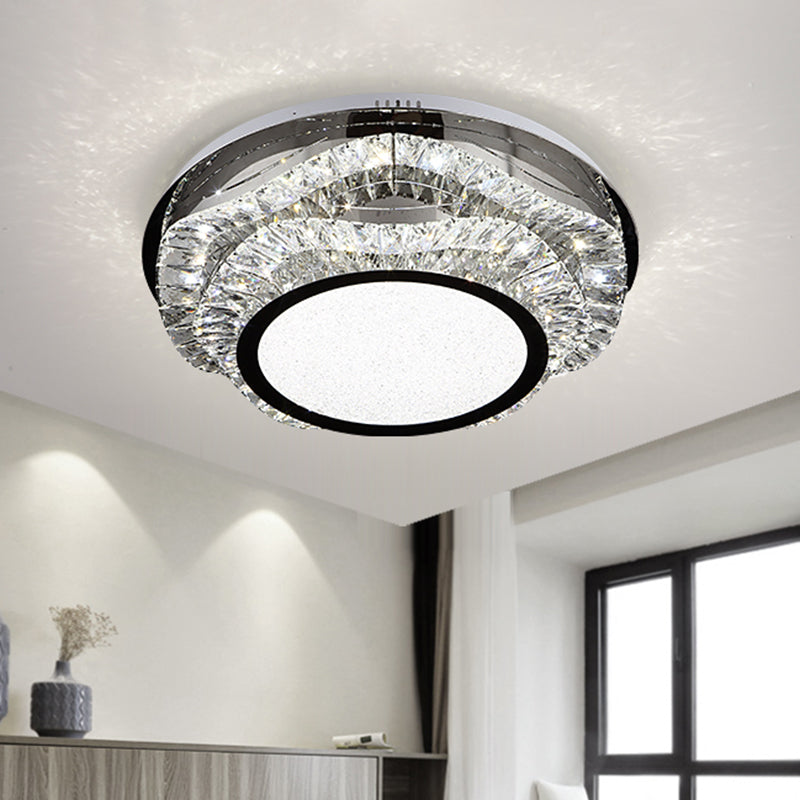 Modern Crystal Scalloped Flush Mount Led Ceiling Light In Chrome Finish
