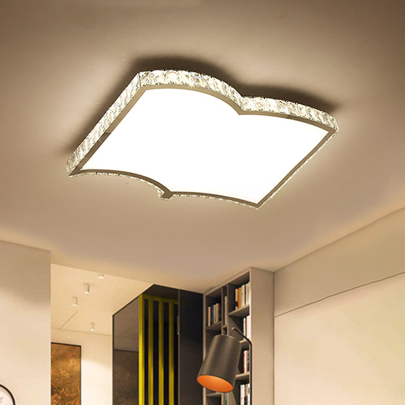 Contemporary Chrome Led Flush Mount Ceiling Lamp: Book - Shape Design Crystal Cut Ideal For Study