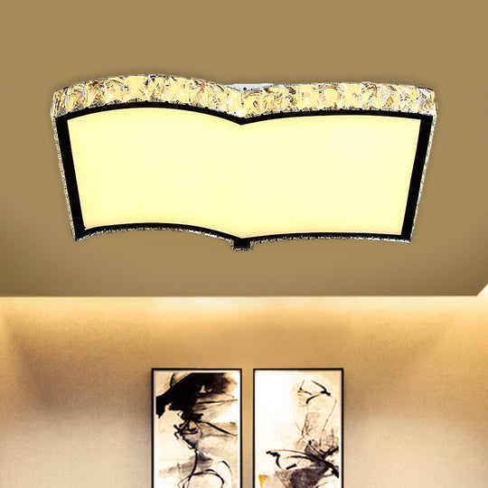 Contemporary Chrome Led Flush Mount Ceiling Lamp: Book - Shape Design Crystal Cut Ideal For Study