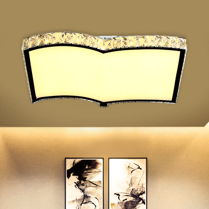 Contemporary Chrome Led Flush Mount Ceiling Lamp: Book-Shape Design Crystal Cut Ideal For Study