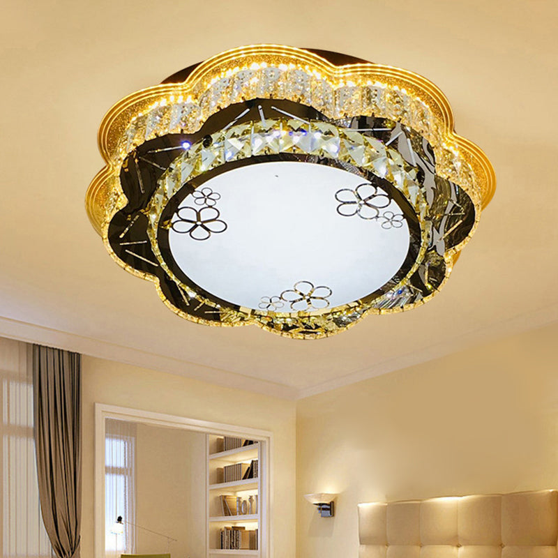 Modern Floral Glass Led Ceiling Flush - Chrome 19.5/23.5 Wide / 23.5