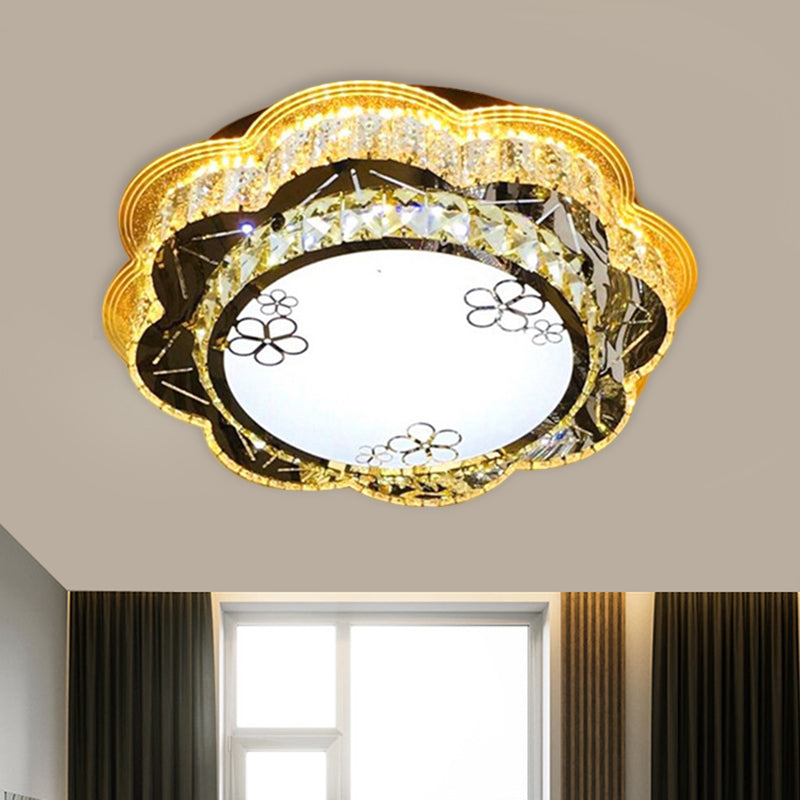 Modern Floral Glass Led Ceiling Flush - Chrome 19.5/23.5 Wide