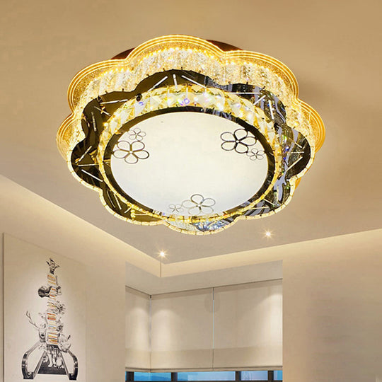 Modern Floral Glass Led Ceiling Flush - Chrome 19.5/23.5 Wide