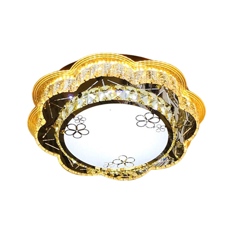 Modern Floral Glass Led Ceiling Flush - Chrome 19.5/23.5 Wide