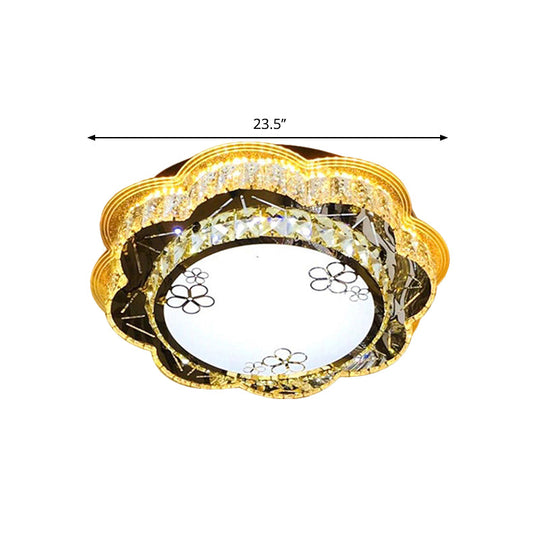 Modern Floral Glass Led Ceiling Flush - Chrome 19.5’/23.5’ Wide