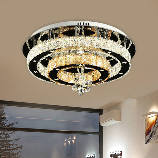 Contemporary Chrome Led Flush Mount Ceiling Light With Cut Crystal Ring And Star Design -