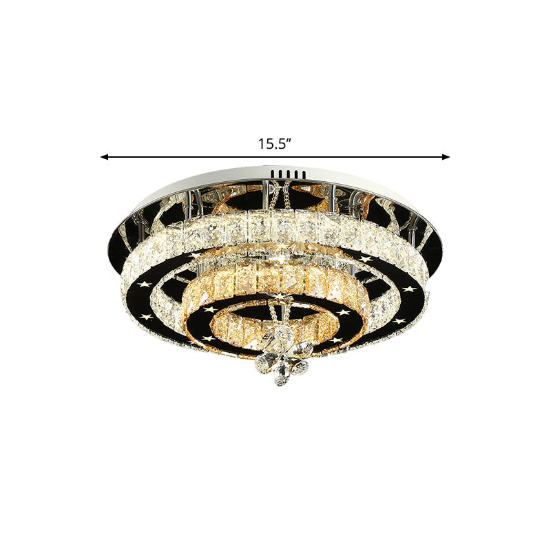 Contemporary Chrome Led Flush Mount Ceiling Light With Cut Crystal Ring And Star Design -