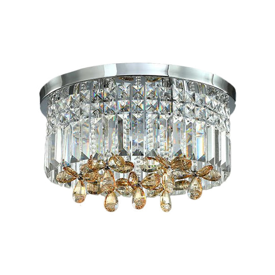Chrome Cylinder Crystal Led Flush Light For Doorway - 10’/15.5’ Wide