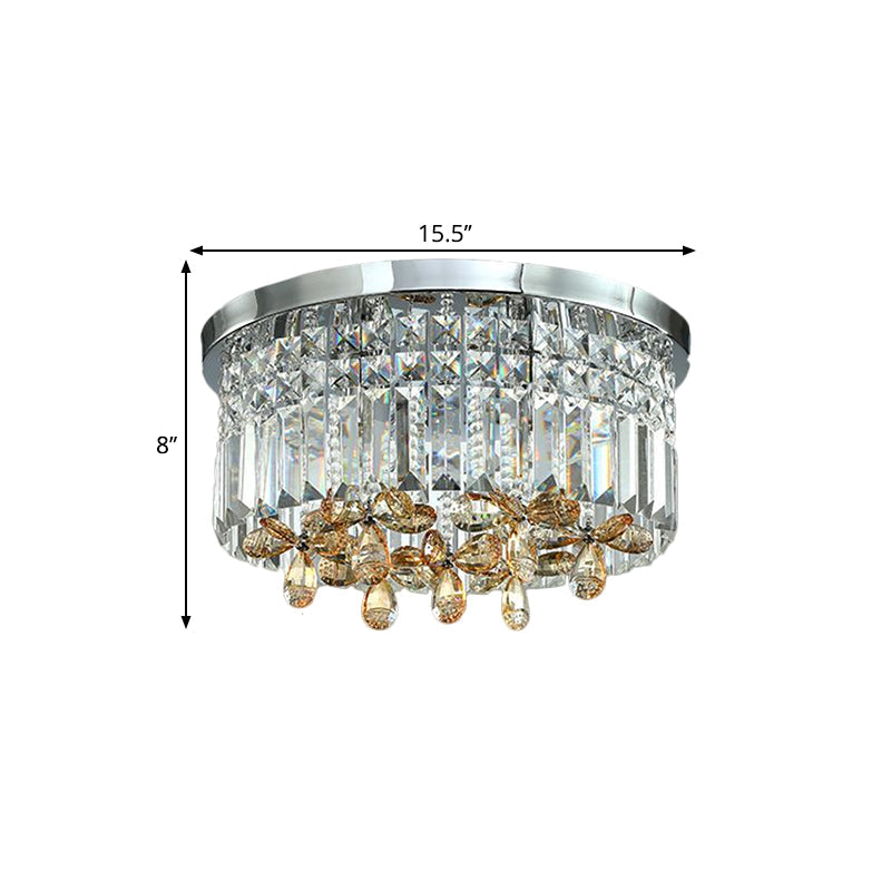 Chrome Cylinder Crystal Led Flush Light For Doorway - 10’/15.5’ Wide