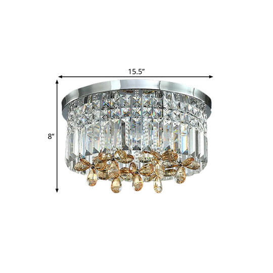 Chrome Cylinder Crystal Led Flush Light For Doorway - 10/15.5 Wide