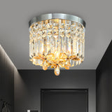 Chrome Cylinder Crystal Led Flush Light For Doorway - 10/15.5 Wide