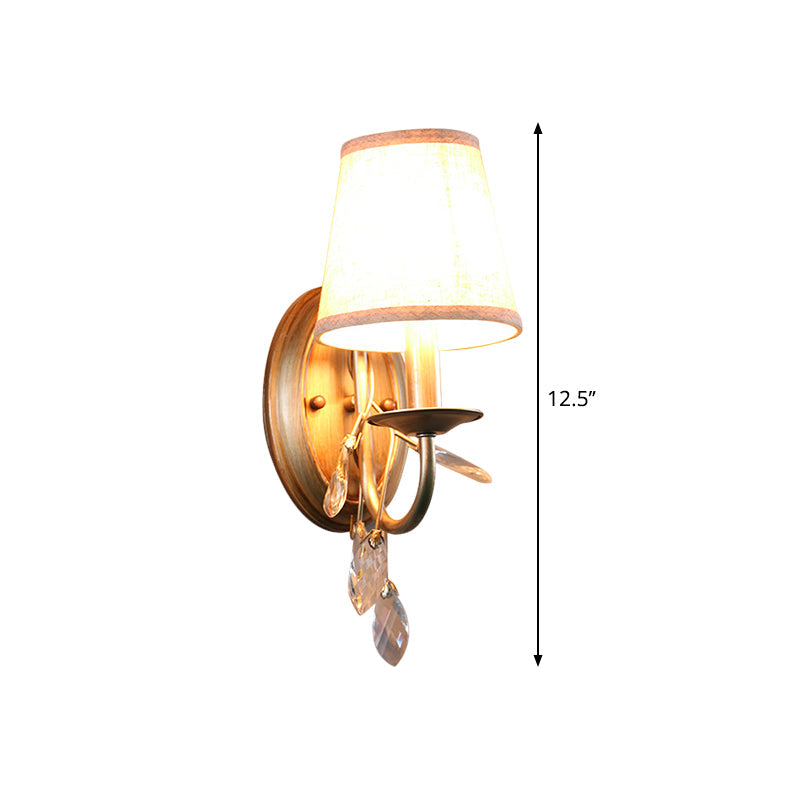 Contemporary Gold Cone Wall Sconce With Crystal Drop And Fabric Shade