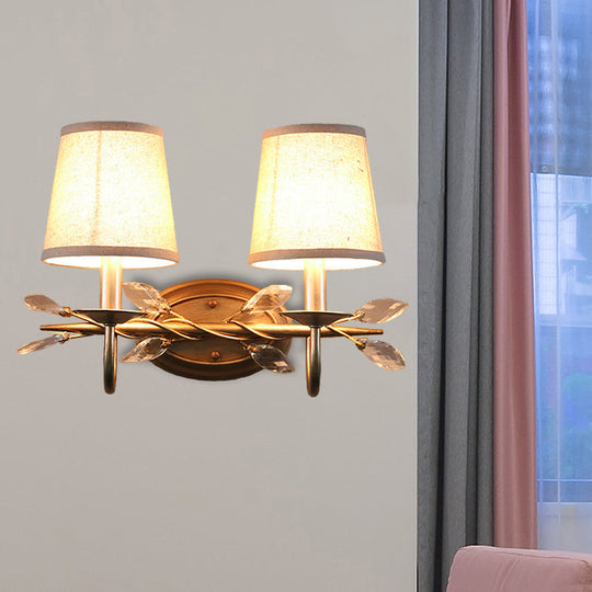 Contemporary Gold Cone Wall Sconce With Crystal Drop And Fabric Shade