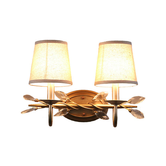 Contemporary Gold Cone Wall Sconce With Crystal Drop And Fabric Shade