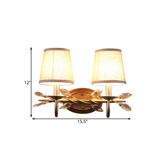 Contemporary Gold Cone Wall Sconce With Crystal Drop And Fabric Shade
