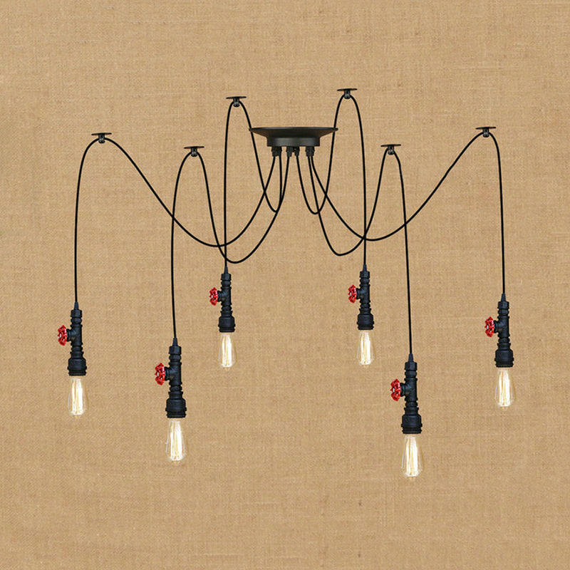 Industrial Metal Pendant Lamp With Valve And Pipe Design - Black 2/3 Lights Kitchen Ceiling Fixture