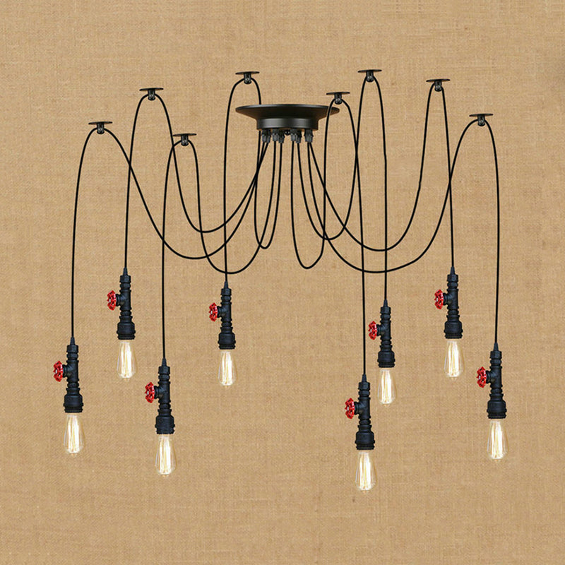 Industrial Metal Pendant Lamp With Valve And Pipe Design - Black 2/3 Lights Kitchen Ceiling Fixture