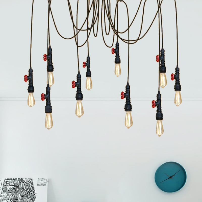 Industrial Metal Pendant Lamp With Valve And Pipe Design - Black 2/3 Lights Kitchen Ceiling Fixture