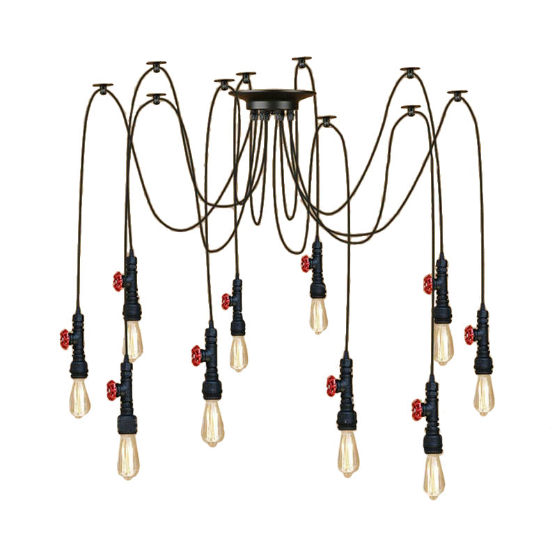 Industrial Metal Pendant Lamp With Valve And Pipe Design - Black 2/3 Lights Kitchen Ceiling Fixture
