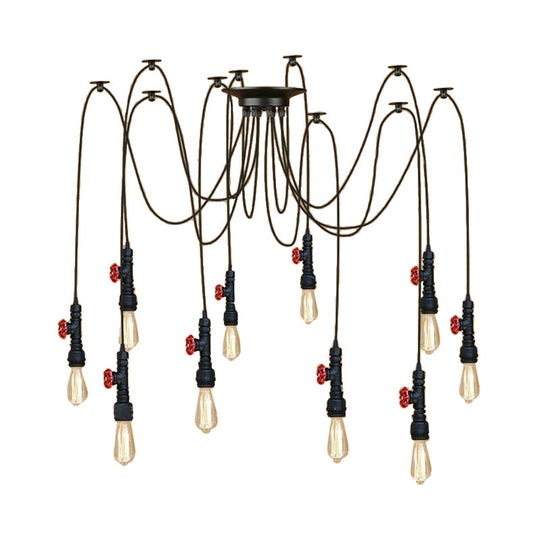 Industrial Metal Pendant Lamp With Valve And Pipe Design - Black 2/3 Lights Kitchen Ceiling Fixture