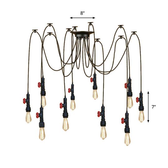 Industrial Metal Pendant Lamp With Valve And Pipe Design - Black 2/3 Lights Kitchen Ceiling Fixture