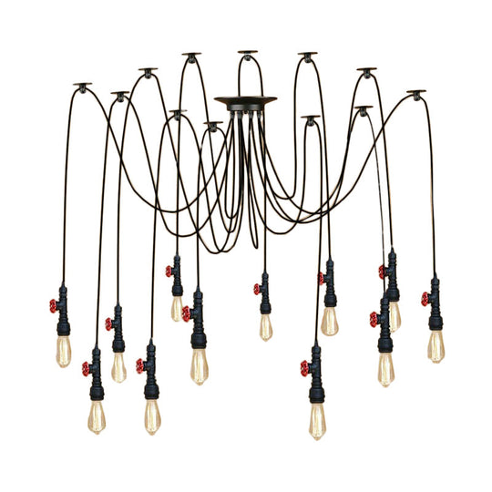 Industrial Metal Pendant Lamp With Valve And Pipe Design - Black 2/3 Lights Kitchen Ceiling Fixture