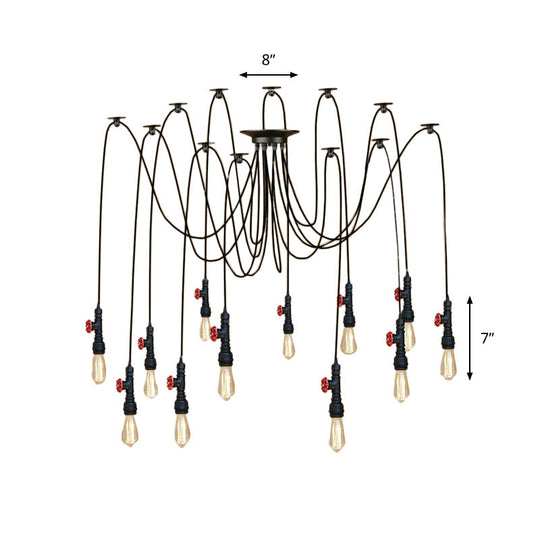 Industrial Metal Pendant Lamp With Valve And Pipe Design - Black 2/3 Lights Kitchen Ceiling Fixture