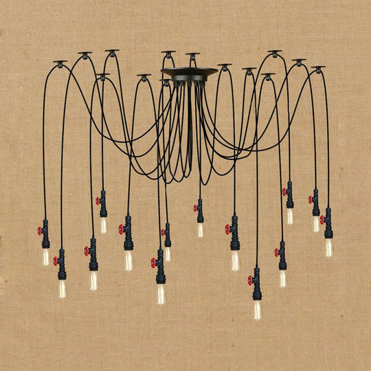 Industrial Metal Pendant Lamp With Valve And Pipe Design - Black 2/3 Lights Kitchen Ceiling Fixture
