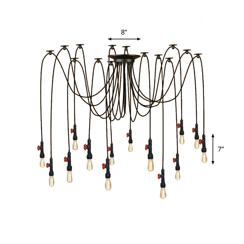 Industrial Metal Pendant Lamp With Valve And Pipe Design - Black 2/3 Lights Kitchen Ceiling Fixture
