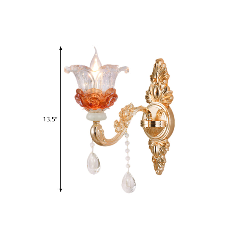 Modern Gold Wall Mount Lamp With Clear Crystal 1/2-Light Blossom Design For Staircase