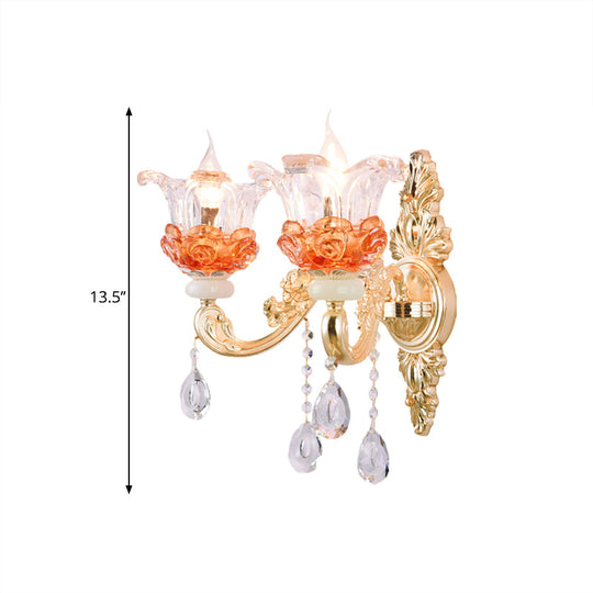 Modern Gold Wall Mount Lamp With Clear Crystal 1/2-Light Blossom Design For Staircase