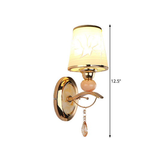 Contemporary Wall Lamp With Crystal Droplet - Amber Glass And Gold Finish