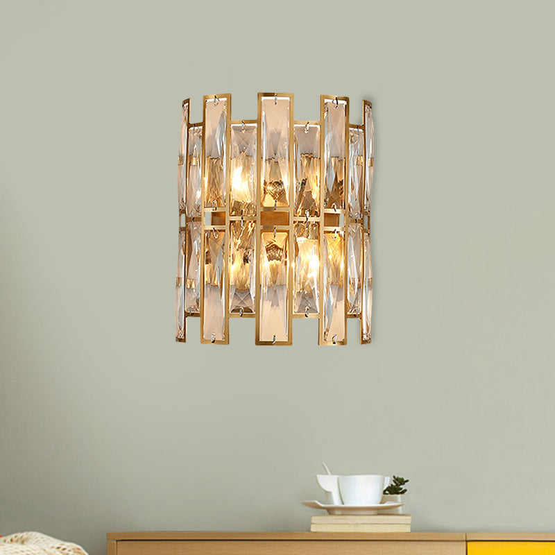 Modern Crystal Rectangle Wall Sconce - Gold 11/17 Wide Cylinder Surface 2/4 Lights Mounted Lighting