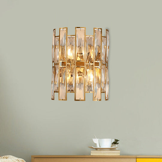 Modern Crystal Rectangle Wall Sconce - Gold 11/17 Wide Cylinder Surface 2/4 Lights Mounted Lighting