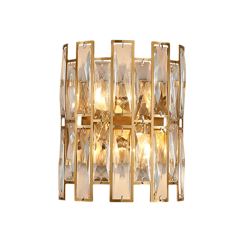 Modern Crystal Rectangle Wall Sconce - Gold 11/17 Wide Cylinder Surface 2/4 Lights Mounted Lighting
