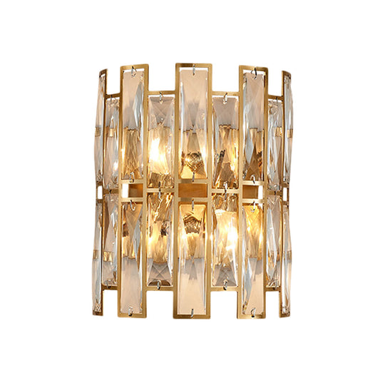 Modern Crystal Rectangle Wall Sconce - Gold 11/17 Wide Cylinder Surface 2/4 Lights Mounted Lighting