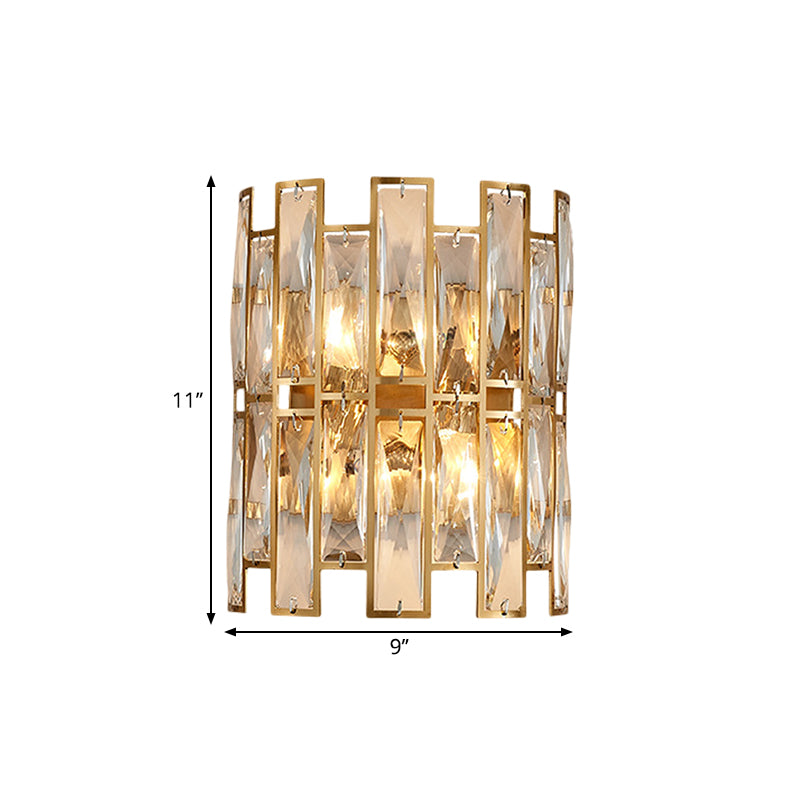 Modern Crystal Rectangle Wall Sconce - Gold 11/17 Wide Cylinder Surface 2/4 Lights Mounted Lighting