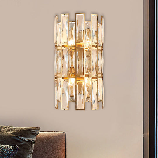 Modern Crystal Rectangle Wall Sconce - Gold 11/17 Wide Cylinder Surface 2/4 Lights Mounted Lighting