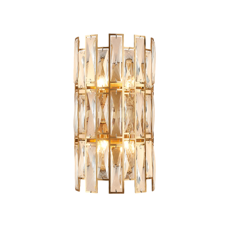 Modern Crystal Rectangle Wall Sconce - Gold 11/17 Wide Cylinder Surface 2/4 Lights Mounted Lighting