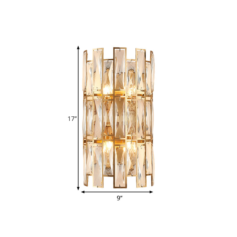 Modern Crystal Rectangle Wall Sconce - Gold 11/17 Wide Cylinder Surface 2/4 Lights Mounted Lighting