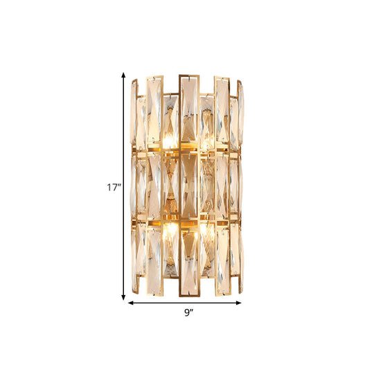Modern Crystal Rectangle Wall Sconce - Gold 11/17 Wide Cylinder Surface 2/4 Lights Mounted Lighting