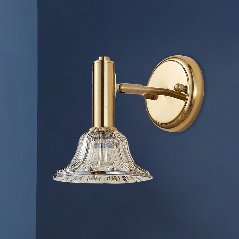 Contemporary Flared Wall Mount Gold Lamp With Clear Crystal Glass - Bedside Light