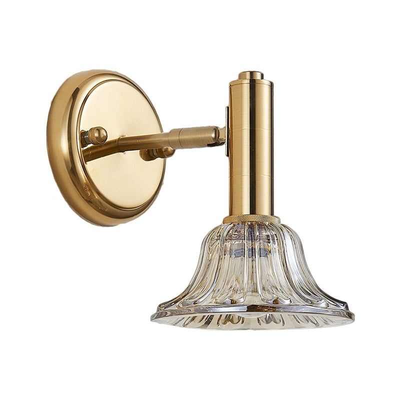 Contemporary Flared Wall Mount Gold Lamp With Clear Crystal Glass - Bedside Light