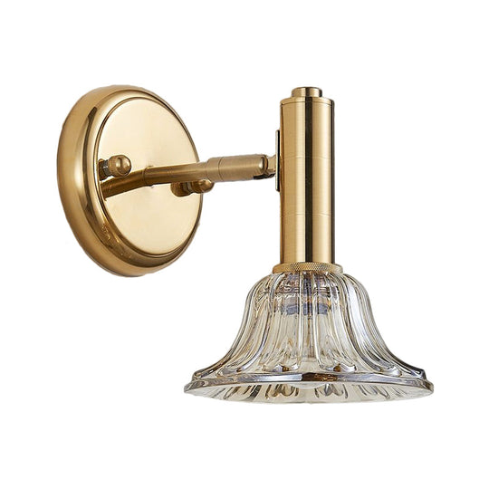 Contemporary Flared Wall Mount Gold Lamp With Clear Crystal Glass - Bedside Light