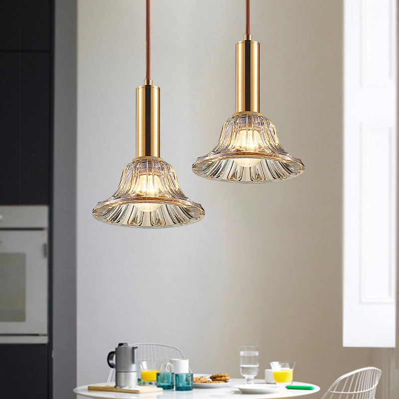 Modern Clear/Smoke Gray/Cognac Crystal Bell Pendant Light Fixture Gold Down Lighting