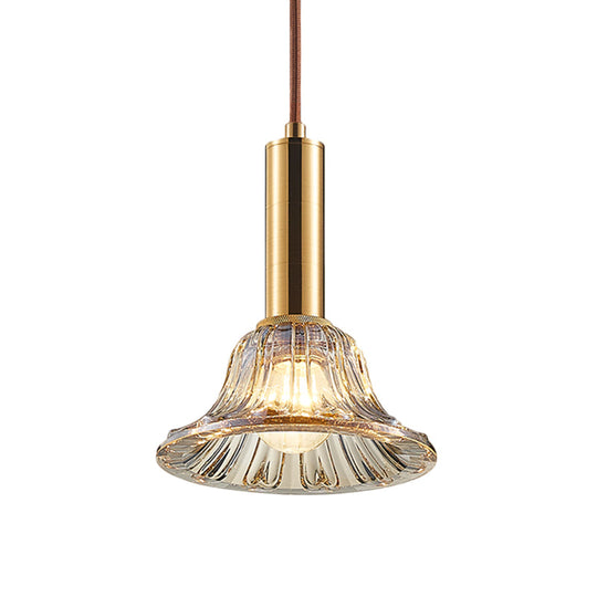 Modern Clear/Smoke Gray/Cognac Crystal Bell Pendant Light Fixture Gold Down Lighting