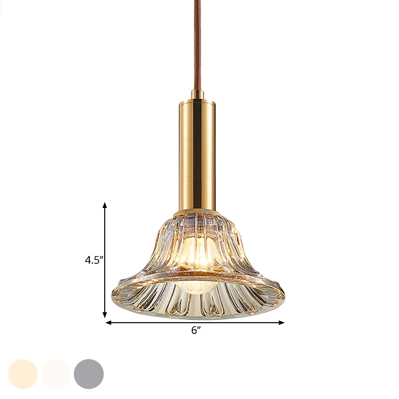 Modern Bell Pendant Light Fixture With Clear/Smoke Gray/Cognac Crystal Gold Finish
